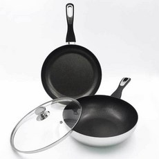 finn ilo 電磁爐適用5層不鏽鋼平底鍋+炒鍋+玻璃蓋組, 28cm, 1組