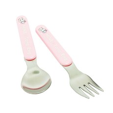 MINE 唐榮抗菌不銹鋼 兒童抗菌嬰幼兒叉匙組 台灣製造 叉子/湯匙長度13.5公分, 叉子 + 湯匙, 粉色, 1組