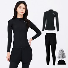 aquatica 女款防曬拉鍊上衣 + 內搭褲短褲 + 彈性泳帽套組 AQAWZB