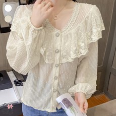 PAPERMENTS 喇叭蕾絲領長袖雪紡衫