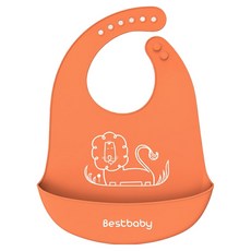 哩哩摳摳 LILIKOKO 兒童吃飯圍兜 矽膠材質 易洗易乾 可折疊收納 柔軟 適用年紀0~5歲, 橘色, 1個