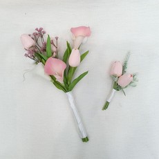 EPLYN 人造花 戀愛婚禮捧花 + 胸花套組, 粉紅色