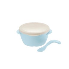 Richell 利其爾 可拆雙層不鏽鋼碗 附防塵蓋+湯匙, 藍色, 1組