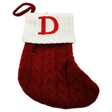 聖誕紅刺繡字母聖誕襪 字母D 針織 聖誕節裝飾 節慶禮品 溫馨家居擺飾, 1個