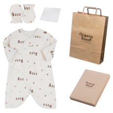 Organic Boom 新生兒用 熊家族 蝴蝶衣 + 防抓手套 + 紗布巾 + 提袋 + 禮盒組