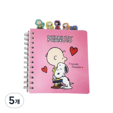 Heemangnote Peanuts 史努比索引筆記本, 粉紅色, 5個