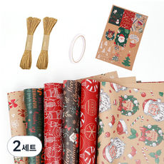 미소로운 선물 포장지 6종 + 테이프 + 크라프트끈 2p + 스티커 세트 9 포장지 50 x 70 cm, 혼합색상, 2세트