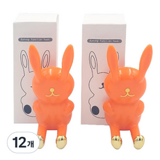 兔子造型壁掛式牙刷架, 12個, 橘色