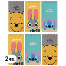 Disney 迪士尼 角色記者筆記本 3種*2入組, 動物方城市 茱蒂+史迪奇+小熊維尼, 2組