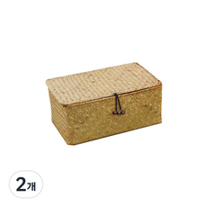 明日的空間 May Queen 帶蓋方形藤編籃, 自然色, 2個