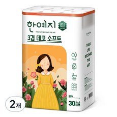 한예지 3겹 데코 소프트 펄프 화장지, 30m, 30롤, 2개