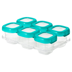 OXO tot 好滋味冷凍儲存盒 適合分裝儲存、冷凍自製嬰兒副食品 完全密封防止副食品外漏 可直接微波加熱 托盤可堆疊收納不占空間 小格裝, 60ml, 靚藍綠, 6個
