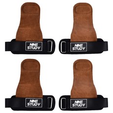 NINE STUDY 皮革防滑重訓拉力帶 護掌, 21.5 x 19cm, 咖啡色, 2雙