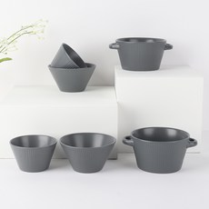 Bloom at home Strisha 飯碗 + 湯碗 + 拉麵碗 6件組, 深灰色, 飯碗 2入 + 湯碗 2入 + 拉麵碗 2入