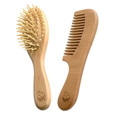 green sprouts 小綠芽 兒童專用天然木頭按摩梳子 (山毛櫸木 竹鬃 矽氧樹脂), 木色, 1支