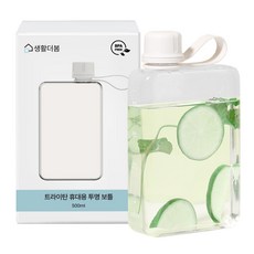 Saenghwaldeobom 防漏Tritan纖薄方形便攜式透明水瓶, 白色, 1個, 500ml
