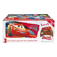 Zaini 阿尼 汽車總動員系列 驚喜蛋巧克力 3入 Set - 義大利產 香濃巧克力 皮克斯聯名玩具, 60g, 1盒