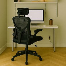 16피스 KM 컴퓨터 고급형 헤드형 메쉬의자, 블랙