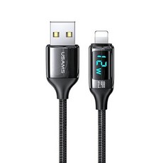 USAMS 優勝仕 數顯快充線 12W 2.4A USB iPhone, 黑色, 1條, 1.2m