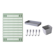 免打孔家用置物架 Set 8 42x30cm 含置物盤 收納盒和掛勾, 綠色 + 灰色, 1組