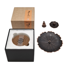 富山香堂 催財聖物 會安285 1.5h盤香 + 福祿蓮花香座 Set 台灣製造 SGS認證, 檀香