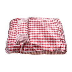 萌貝貝 寵物格紋超柔軟睡墊 附頭枕 紅色 涼感面料+PP棉, 1個