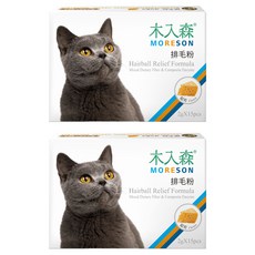 MORESON 木入森 貓咪排毛粉 含多種專利纖維和酵素 支持寵物的消化健康, 15包, 30g, 排毛, 2盒