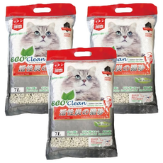 ECO Clean 豆腐貓砂, 吸水迅速, 快速凝結, 可沖入馬桶, 成分安全, 通過SGS, 活性碳, 7L, 3袋