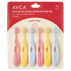 아브카 부드러운 초미세모 유아칫솔 스텝 2단계, 블루 + 옐로우 + 핑크, 6개입, 1세트