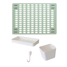 免打孔家用洞洞板置物架8件套(42x30cm)-洞洞板-綠 配件-白, 1入