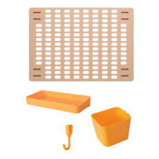 免打孔家用洞洞板置物架8件套 PS材質 42x30 多色可選, 洞洞板 粉色 + 配件 黃色, 1組