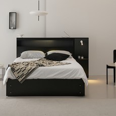 웰퍼니쳐 헤일로 LED 호텔식 수납 침대프레임 단품 + 사이드 패널 세트 방문설치, 블랙