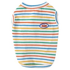투스투스 강아지 무지개 민소매 티셔츠, 멀티 스트라이프, 1개