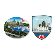 A-ONE 匯旺 加拿大維多利亞森林湖3D立體磁鐵 + 加拿大廣場貼布繡 2件組 (尺寸: 7.5 X 6 CM, 台灣製), C84 + 260, 3.03 x 2.52 + 3.1 x 2.5"