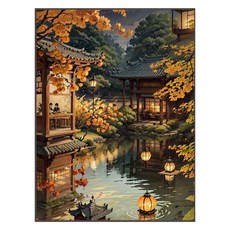 鑽石畫 30*40尺寸 14歲以上適用, 古風建築, 1個