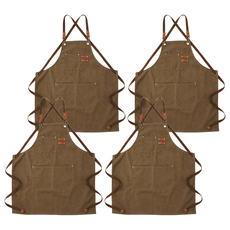工作圍裙 防水潑水廚房圍裙 帆布皮革牛仔圍裙, 淺咖色, 4件