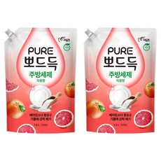 피죤퓨어 뽀드득 주방세제 자몽향, 2개, 1.2L