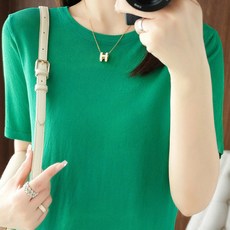 더시럽 여성용 솔리드 루즈핏 반팔 니트