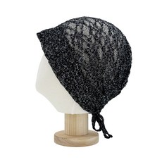 Bareunliving 花卉蕾絲廚房頭巾帽 DK-03, 黑色, 1個