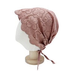 Bareunliving 棉質蕾絲頭巾帽 廚房用 DK-11, 粉紅色, 1個