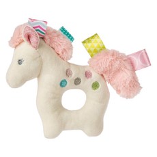 mary meyer 蜜兒 標籤手搖鈴 可愛造型 柔軟 刺激寶寶聽覺, 彩虹小馬 米色 + 粉色, 1個