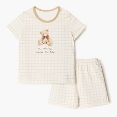 unifriend 兒童透氣泰迪熊有機棉五分袖家居服套裝