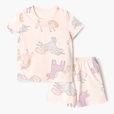 unifriend 兒童粉紅獨角獸有機棉五分袖家居服上下套裝