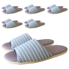TAIWAN SLIPPER 台灣犀利趴 家居拖鞋 3M吸濕排汗 厚實軟墊 EVA鞋底輕盈抗滑 大面寬鞋面, 灰藍條紋, L, 6雙