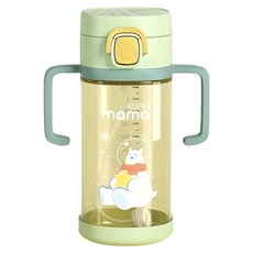 SUPER mama 萌趣防噴寶寶學飲杯/PPSU兒童水杯/嬰兒吸管水壺/兒童直飲吸管杯, 1個, 綠色, 350ml
