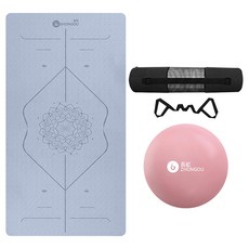 ZHONGOU 長紅 TPE加厚款正位線防滑雙色瑜珈墊 厚15mm TP189015 附綁帶+背袋+拉力繩或拍拍球(顏色款式隨機), 藍色, 1組