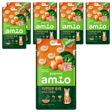 풀무원아미오 전연령 고양이 자연담은 퓨레 습식사료, 연어+브로콜리, 50g, 6개