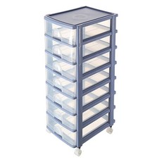 KEYWAY 聯府 秘書資料櫃 附輪 349 x 250 x 649mm, 7層, 藍色 + 透明色