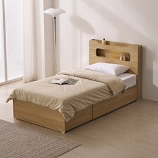 파로마 리안 LED 빅수납 침대 프레임 + 본넬 매트리스 세트 방문설치, 오크(프레임), 화이트(매트리스)