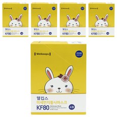 Welkeeps 細懸浮微粒黃沙口罩 小型 KF80, 25片, 5盒, 白色